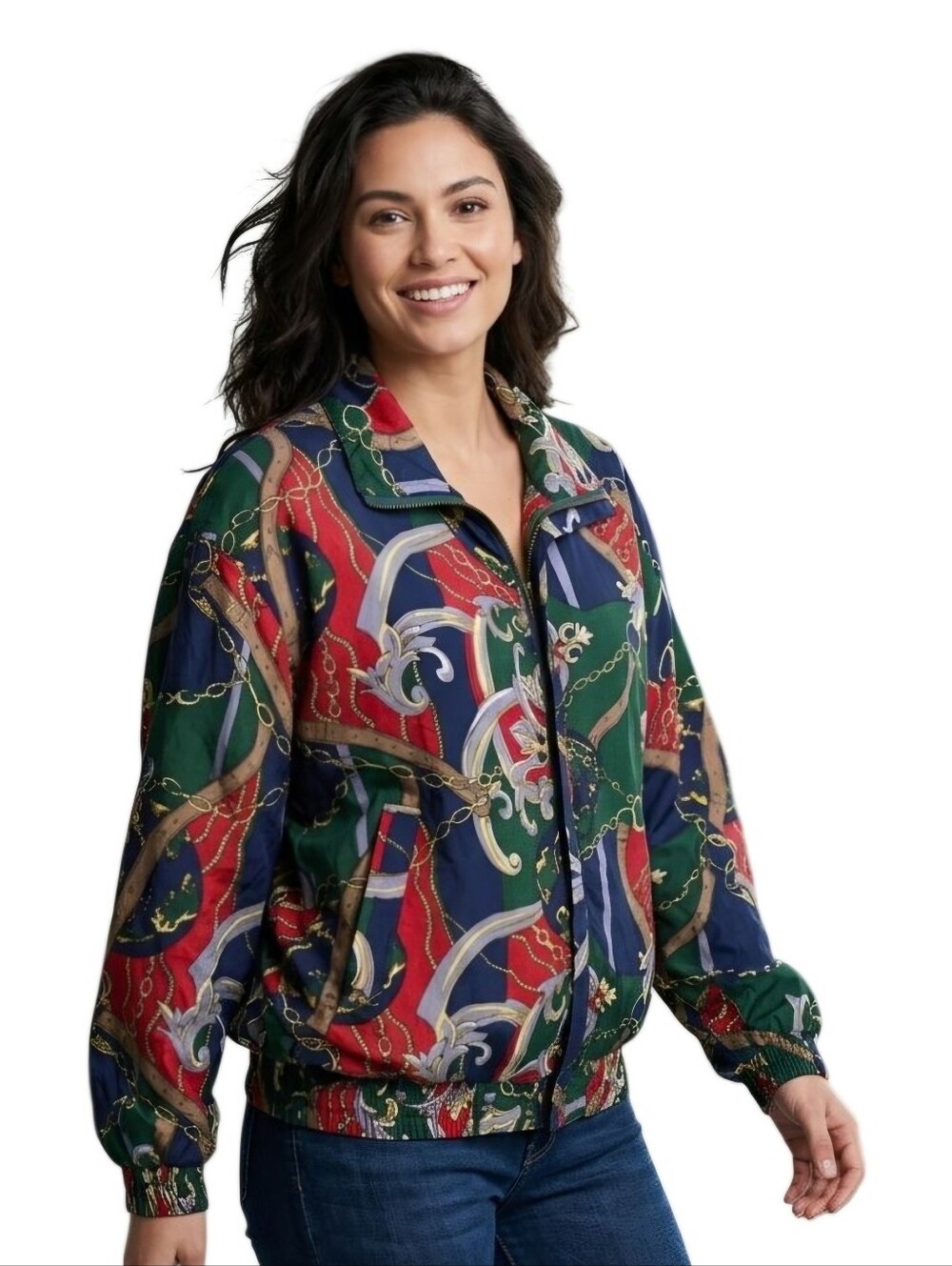 Fuda International Vintage 90s 100% Silk Unique Pattern Bomber Jacket Size L